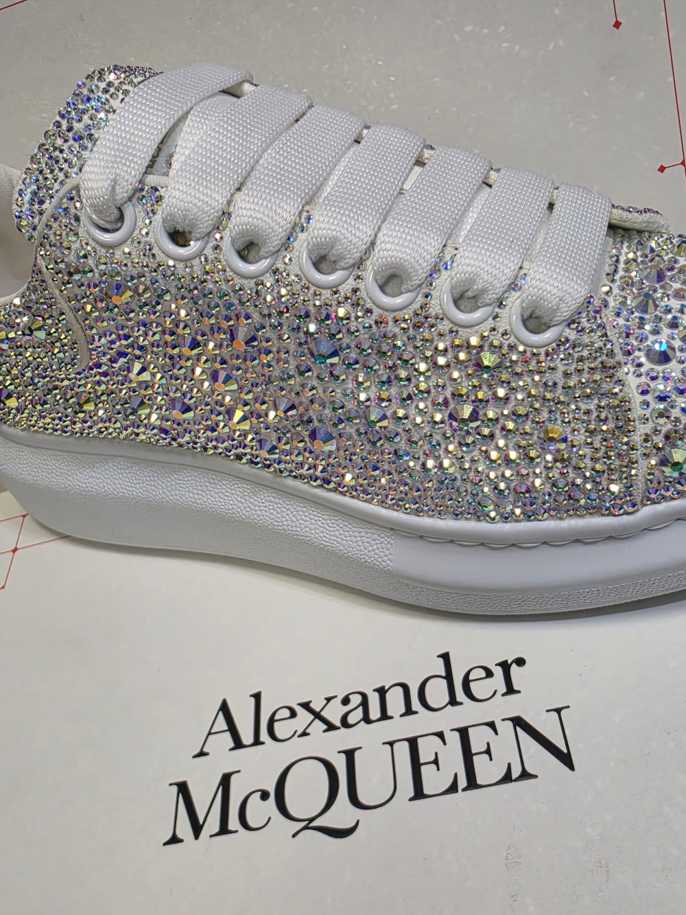 Alexander McQueen White Crystal-Studded Low-Top Sneaker